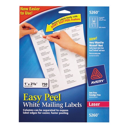 Avery Avery Easy Peel Laser Printer Address Labels, 30/Sheet, 25 Sheets 5260